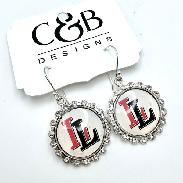 Lovejoy Football Logo Silver Crystal Dangle Earrings