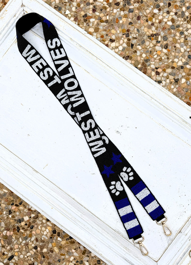 Plano West Fans  Wolves Custom Beaded Purse Strap with Gold Hardware