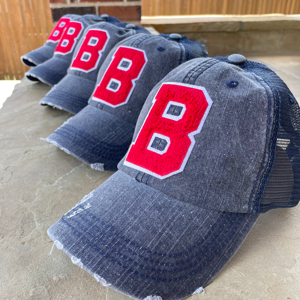 McKinney Boyd Cheer Distressed Navy Hat with Chenille B Patch