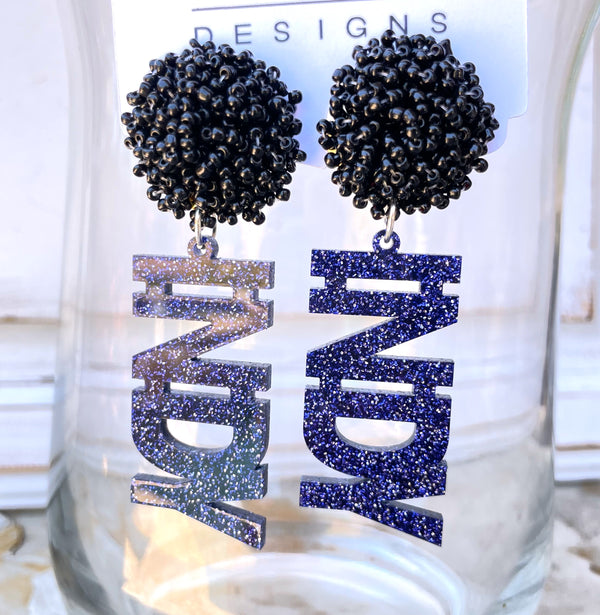 INDY Cheer Purple Glitter Laser Cut Acrylic Gameday Earrings