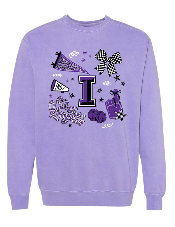 Indy Cheer Checker Doodles Comfort Colors Crewneck Sweatshirt
