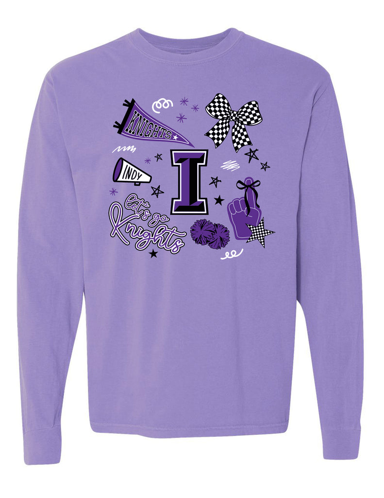Indy Cheer Checker Doodles Comfort Colors Long Sleeve Tee