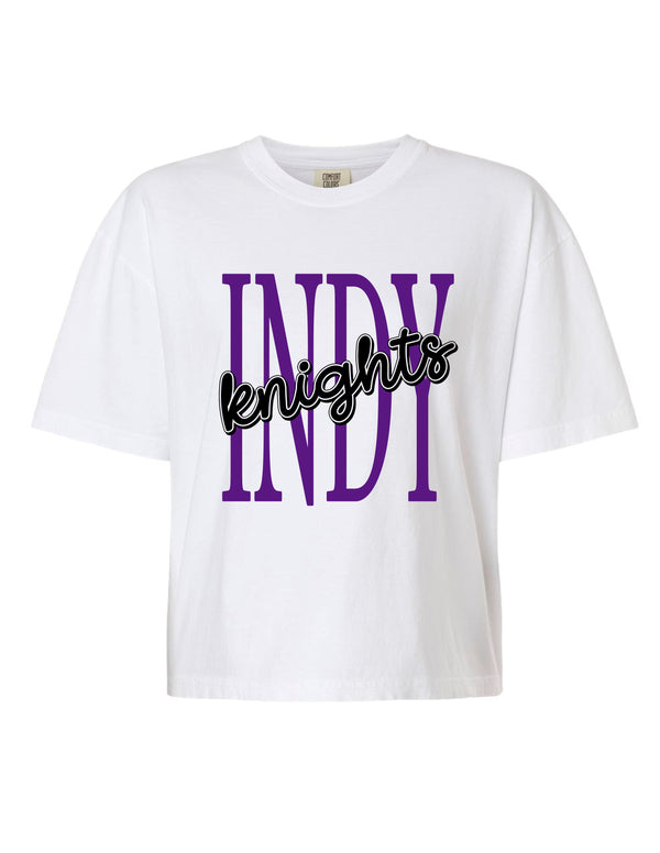 Indy Cheer Comfort Color Tall Script Short Sleeve Cropped T-Shirt White