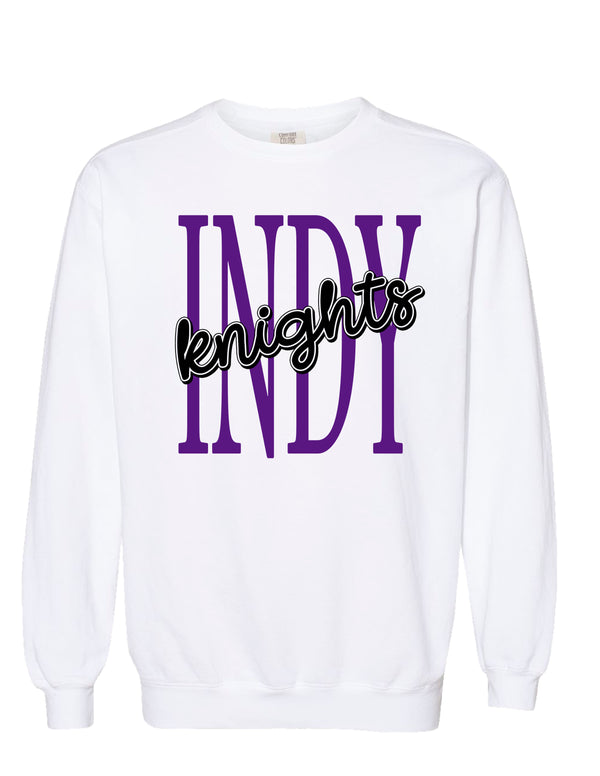 Indy Cheer Comfort Color Tall Script Crewneck Sweatshirt White