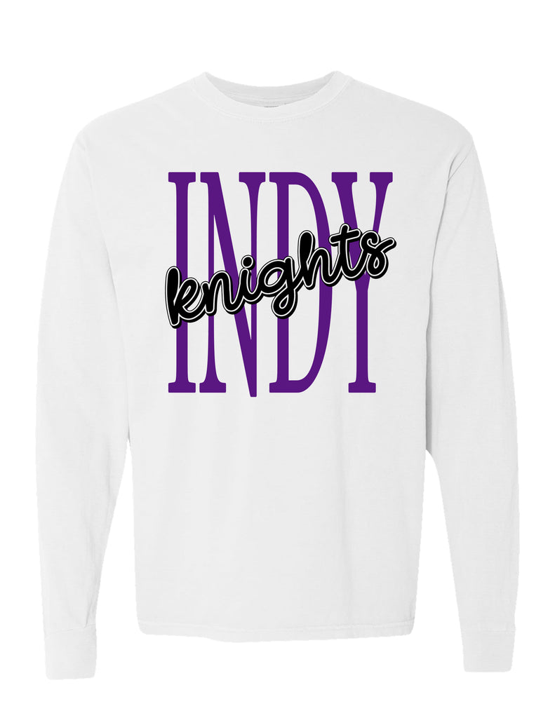 Indy Cheer Comfort Color Tall Script Long Sleeve T-Shirt White
