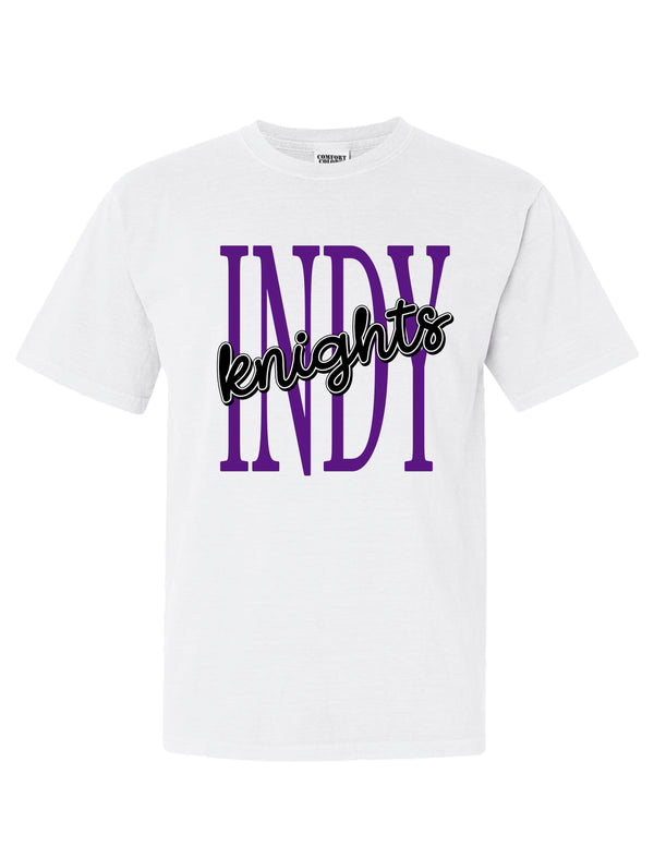 Indy Cheer Comfort Color Tall Script Short Sleeve T-Shirt White