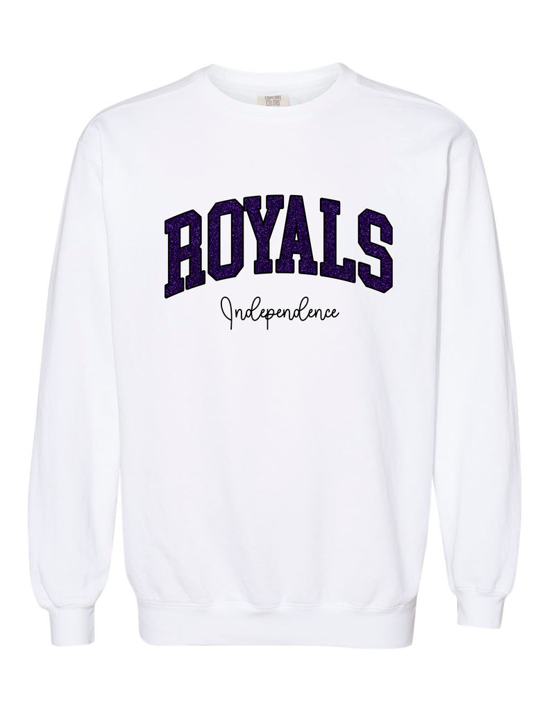 Independence Royals Drill Team Purple Glitter Applique White Comfort Colors Crewneck