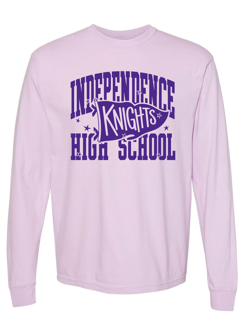 Indy Cheer Comfort Color Pennant Long Sleeve T-Shirt Orchid