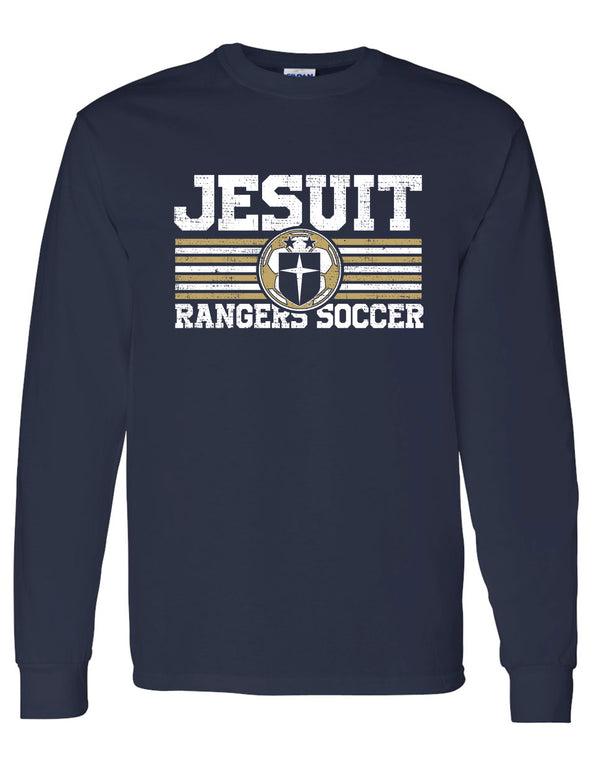 Jesuit Soccer Navy Lines Design Long Sleeve Tee