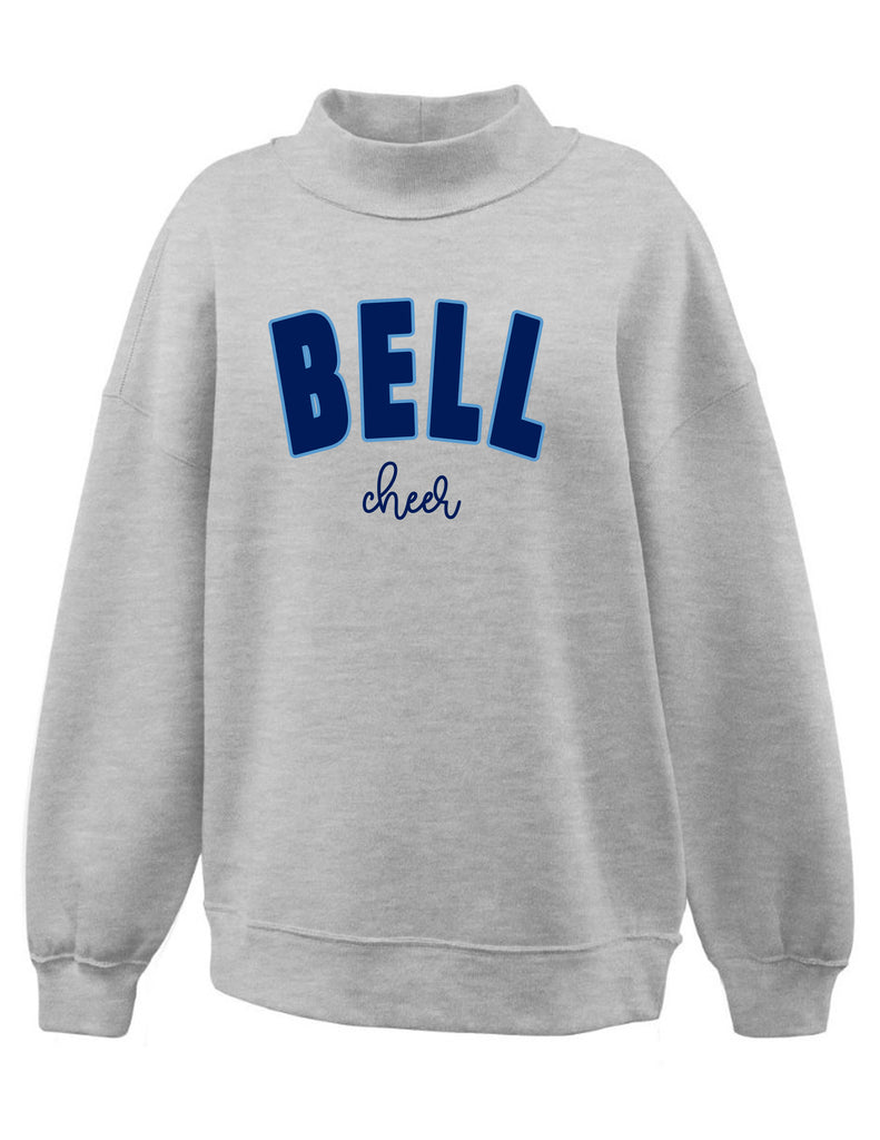 LD Bell Mock Neck Sweatshirt Embroidered Applique Cheer Gray