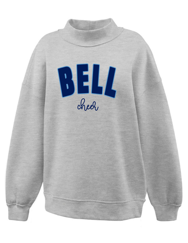 LD Bell Mock Neck Sweatshirt Embroidered Applique Cheer Gray