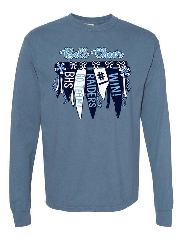 LD Bell Cheer Comfort Color Pennant Long Sleeve T-Shirt Blue Jean
