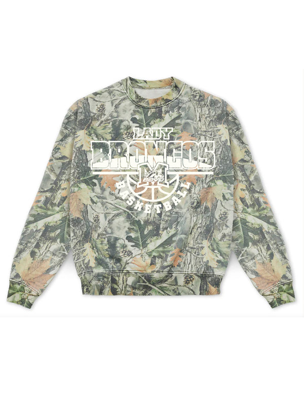 Lady Broncos Basketball Cotton Collective Vintage Camo Crewneck