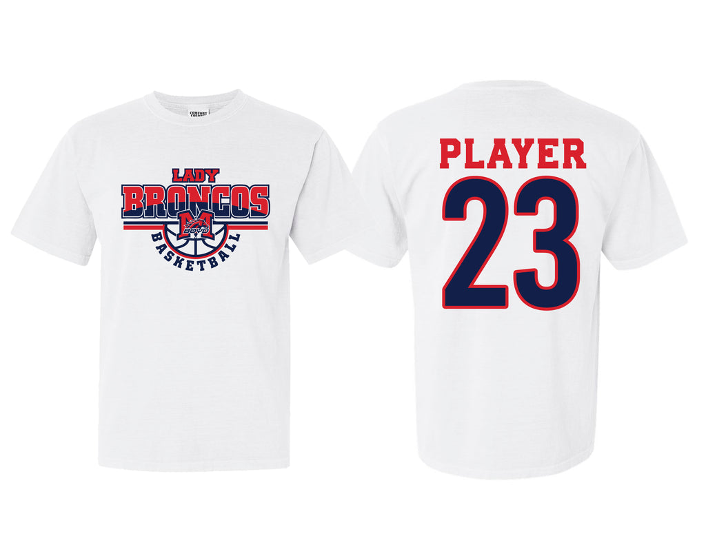 Lady Broncos Basketball Logo with Personalization Option White Comfort Colors Tee