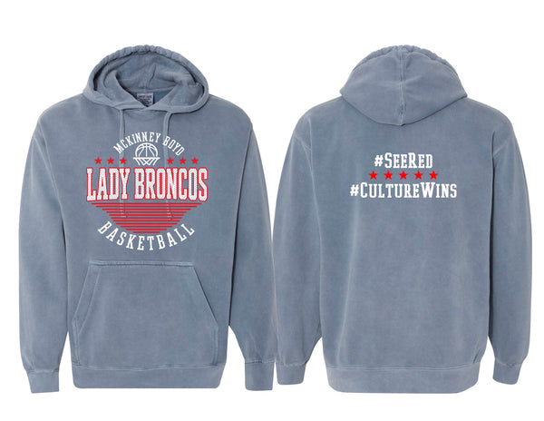 Lady Broncos Basketball Polka Dot Comfort Colors Blue Jean Hoodie
