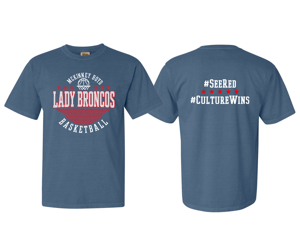Lady Broncos Basketball Polka Dot Comfort Colors Blue Jean Tee