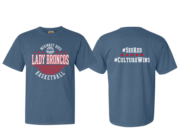 Lady Broncos Basketball Polka Dot Comfort Colors Blue Jean Tee