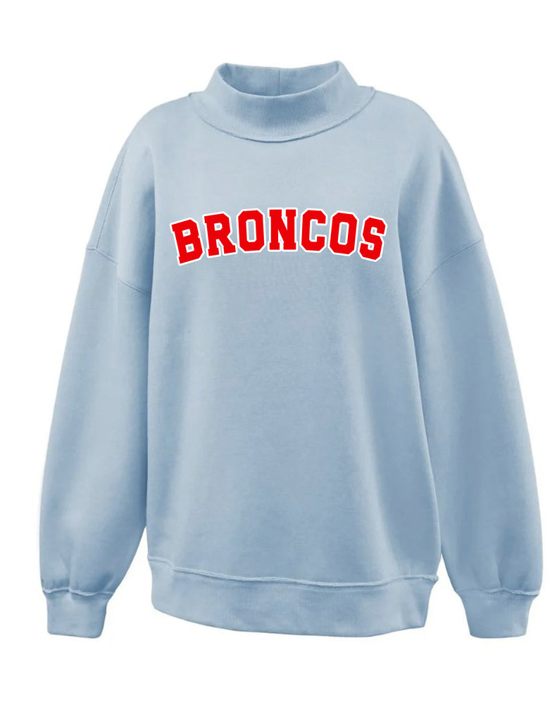 Boyd Cheer Mockneck Sweatshirt Light Blue Broncos Applique