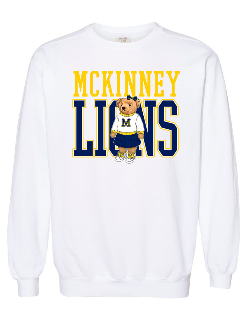 McKinney High Cheer Bear Comfort Colors- White Crew Neck