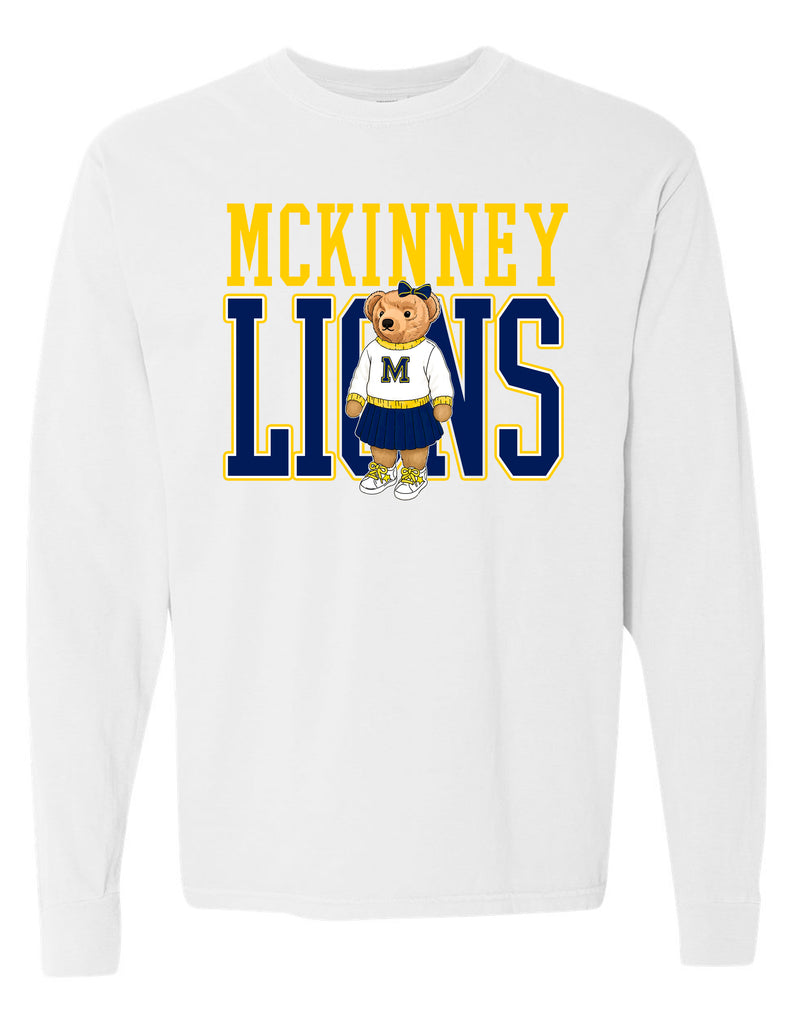 McKinney High Cheer Bear Comfort Colors- White Long Sleeve Tee