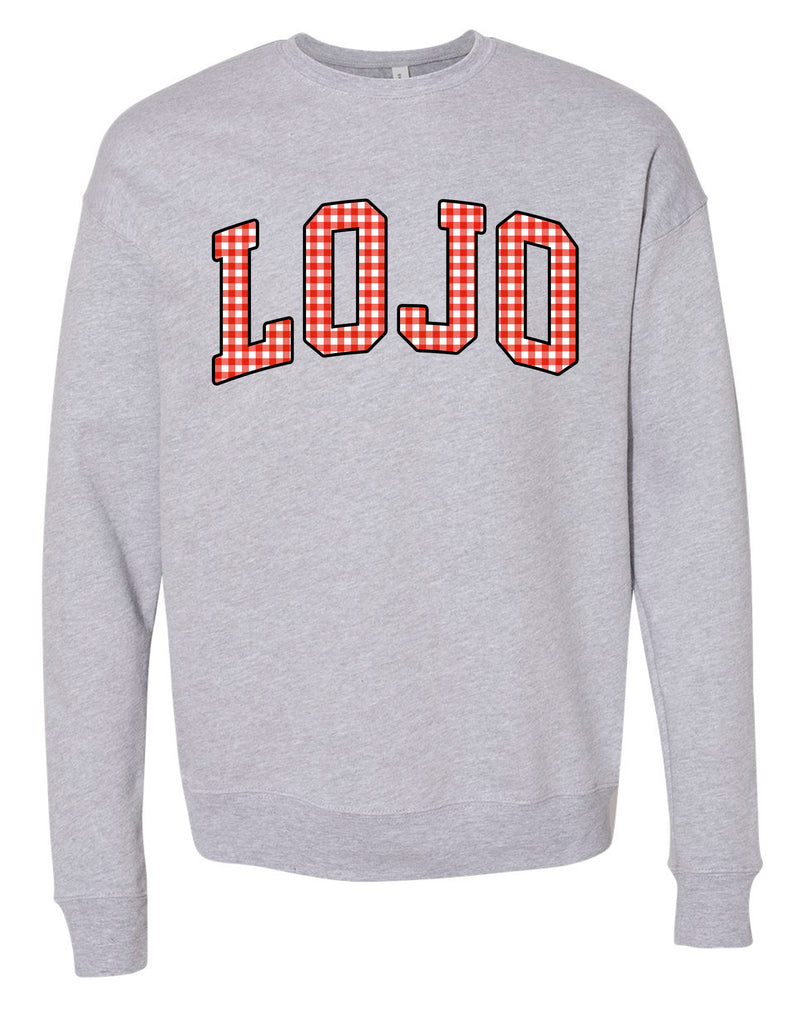 Lovejoy Football Gray Bella Red Gingham LOJO Applique Sweatshirt