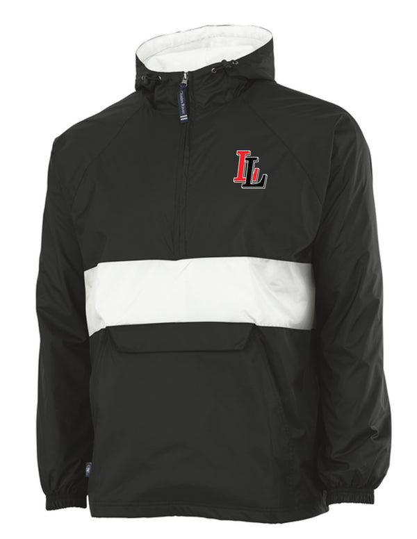 Lovejoy Football Embroidered Charles River All-Weather Pullover Black with White Stripe