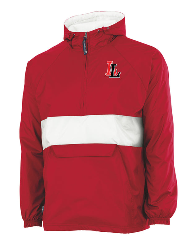 Lovejoy Football Embroidered Charles River All-Weather Pullover Red with White Stripe