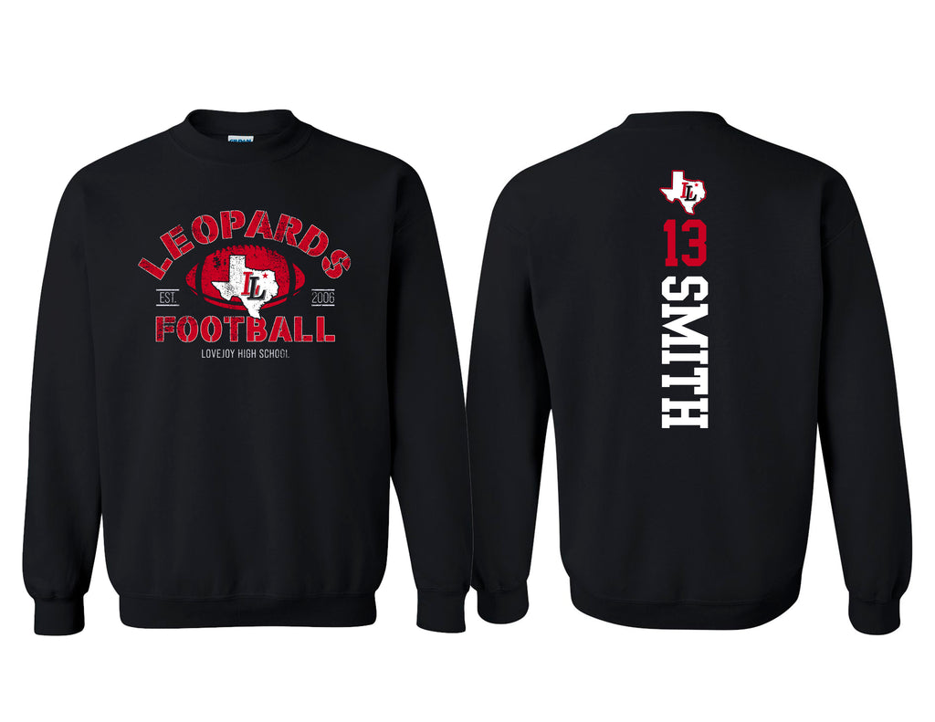 Lovejoy Football Ball Texas Black Crewneck with Personalization