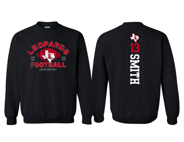 Lovejoy Football Ball Texas Black Crewneck with Personalization