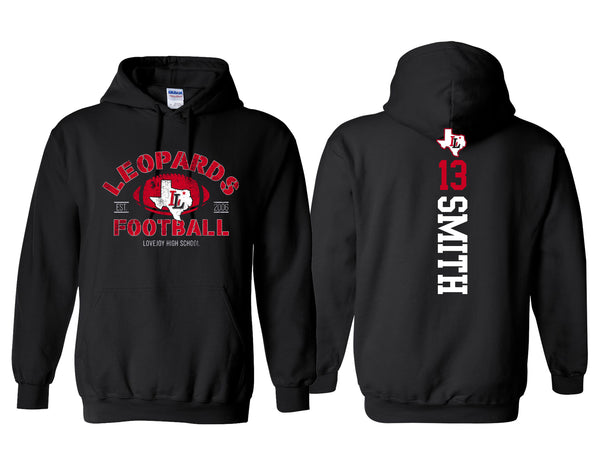 Lovejoy Football Ball Texas Black Hoodie with Personalization