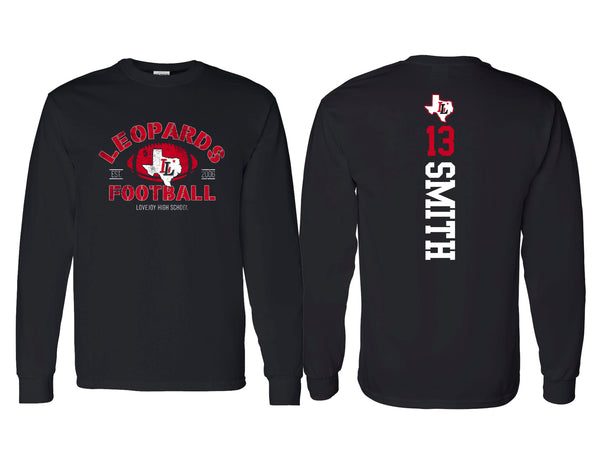 Lovejoy Football Ball Texas Black Long Sleeve Tee with Personalization