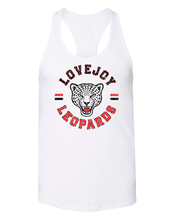 Lovejoy Football Circle Design Bella White Racerback Tank