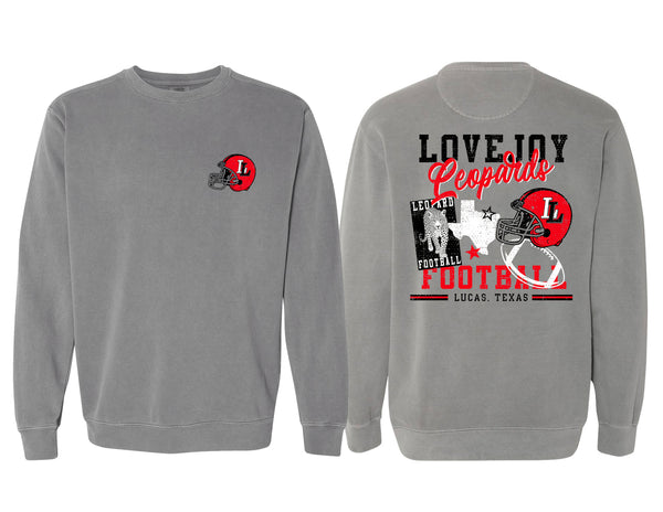 Lovejoy Football Comfort Color Gray Crewneck Sweatshirt Helmet Frocket Design