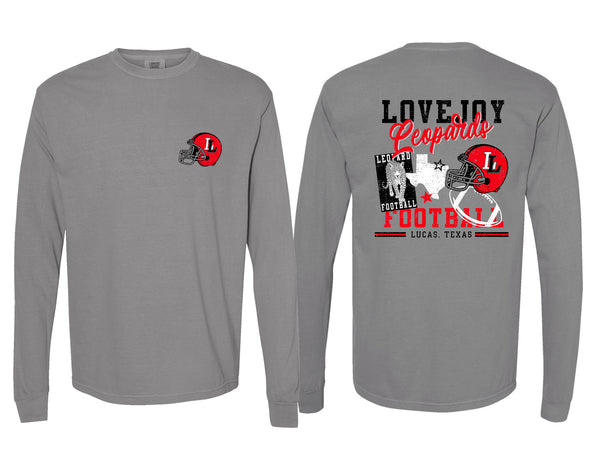 Lovejoy Football Comfort Color Gray Long Sleeve Helmet Frocket Design