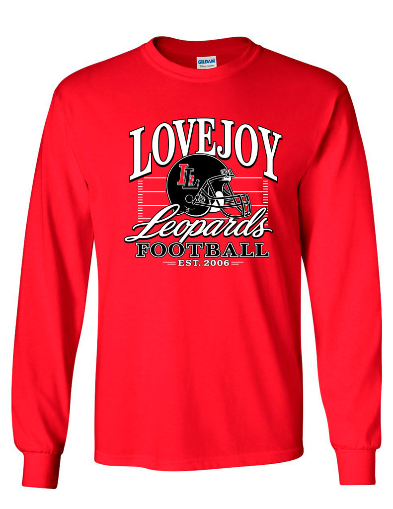 Lovejoy Football Helmet Gildan Red Long Sleeve Tee