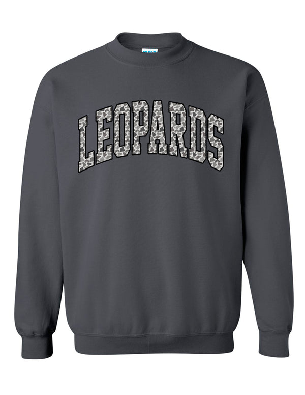 Lovejoy Football LEOPARDS Oversized Camo Print Gildan Charcoal Crewneck