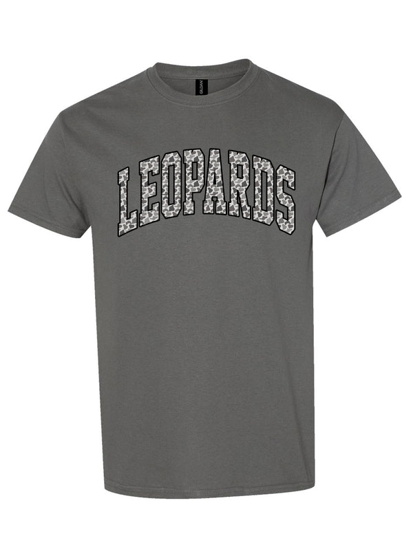 Lovejoy Football LEOPARDS Oversized Camo Print Gildan Charcoal Tee