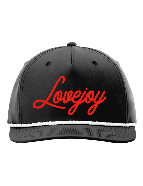 Lovejoy Football Richardson Black with White Rope Hat Script Red LoveJoy