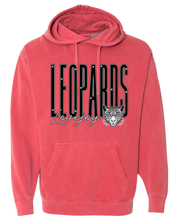Lovejoy Football Tall Leopards Comfort Colors Crimson Hoodie