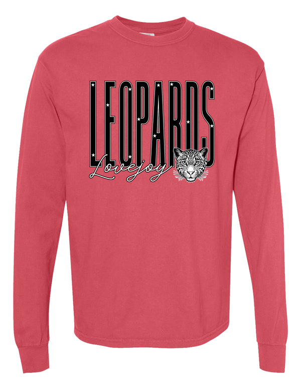 Lovejoy Football Tall Leopards Comfort Colors Crimson Long Sleeve Tee
