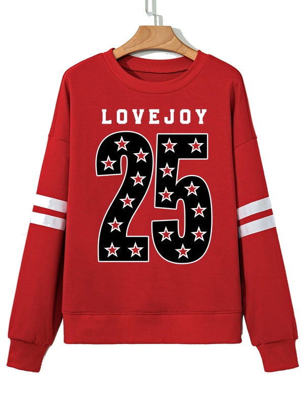 Lovejoy Football Red Terry Sweatshirt with Number Personalization