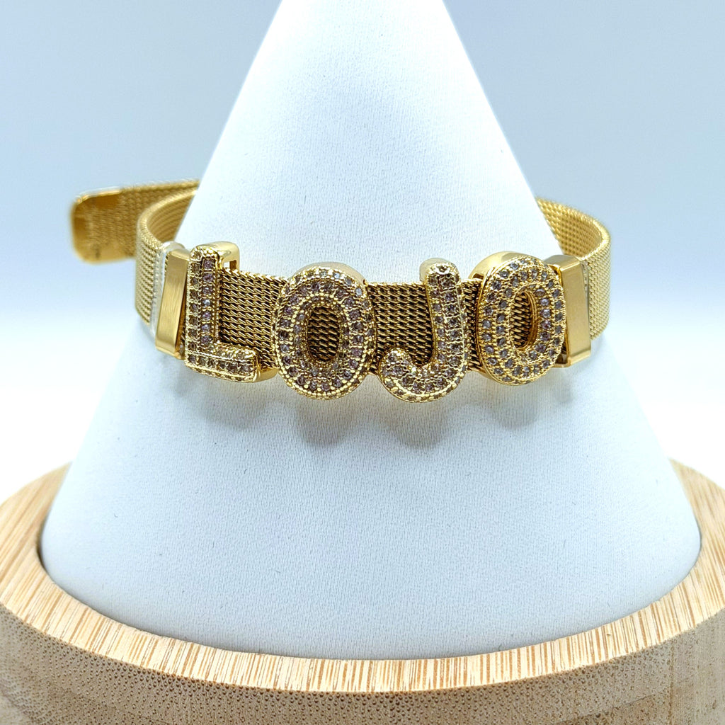 Lovejoy Football CZ Bling Pave Gold Plated LOJO Bracelet