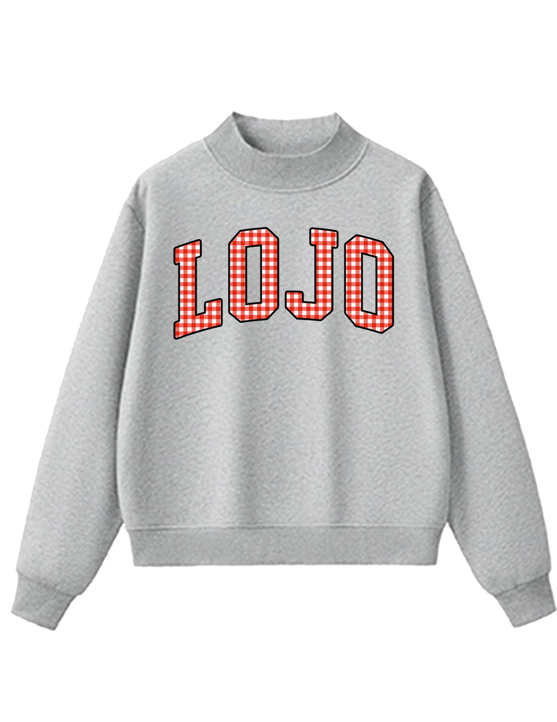 Lovejoy Football Gray Mockneck Oversized Sweatshirt Red Gingham LOJO Applique