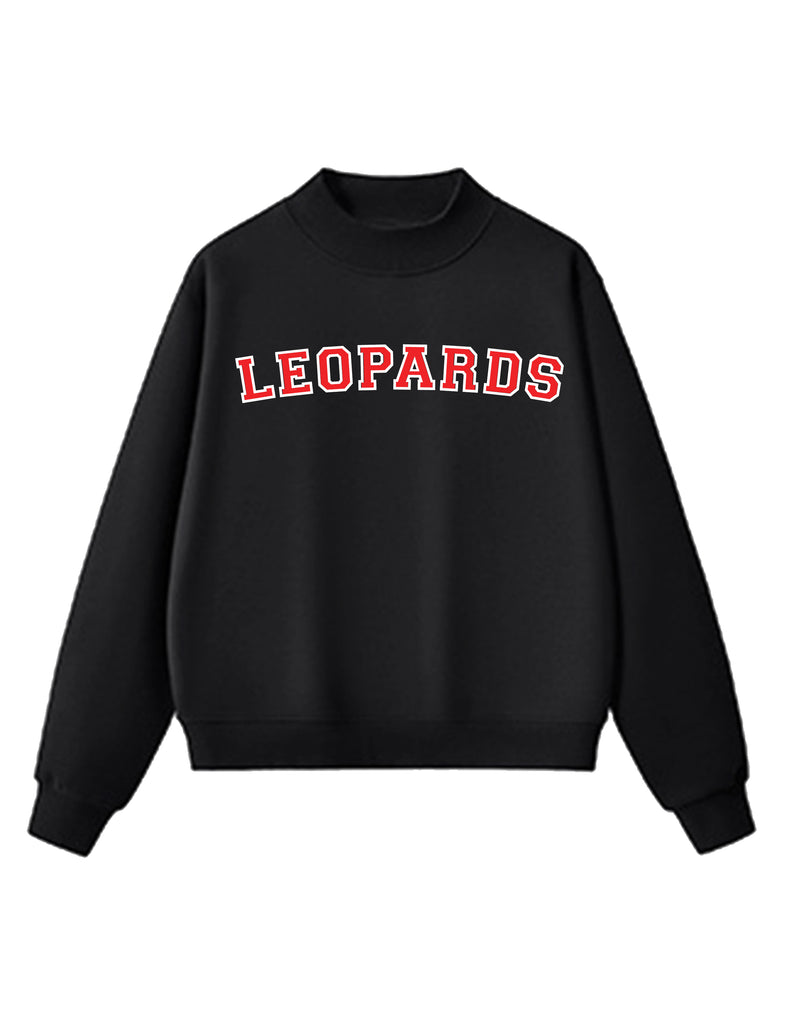 Lovejoy Football Black Mockneck Oversized Sweatshirt Leopards Red/White Applique