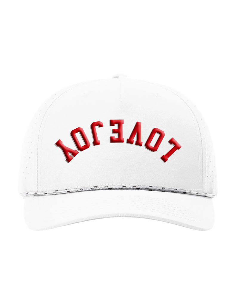 Lovejoy Football Richardson White Performance Rope Hat Puffy Upside Down RED LoveJoy
