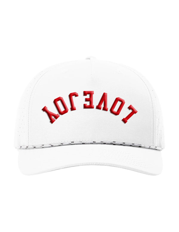 Lovejoy Football Richardson White Performance Rope Hat Puffy Upside Down RED LoveJoy