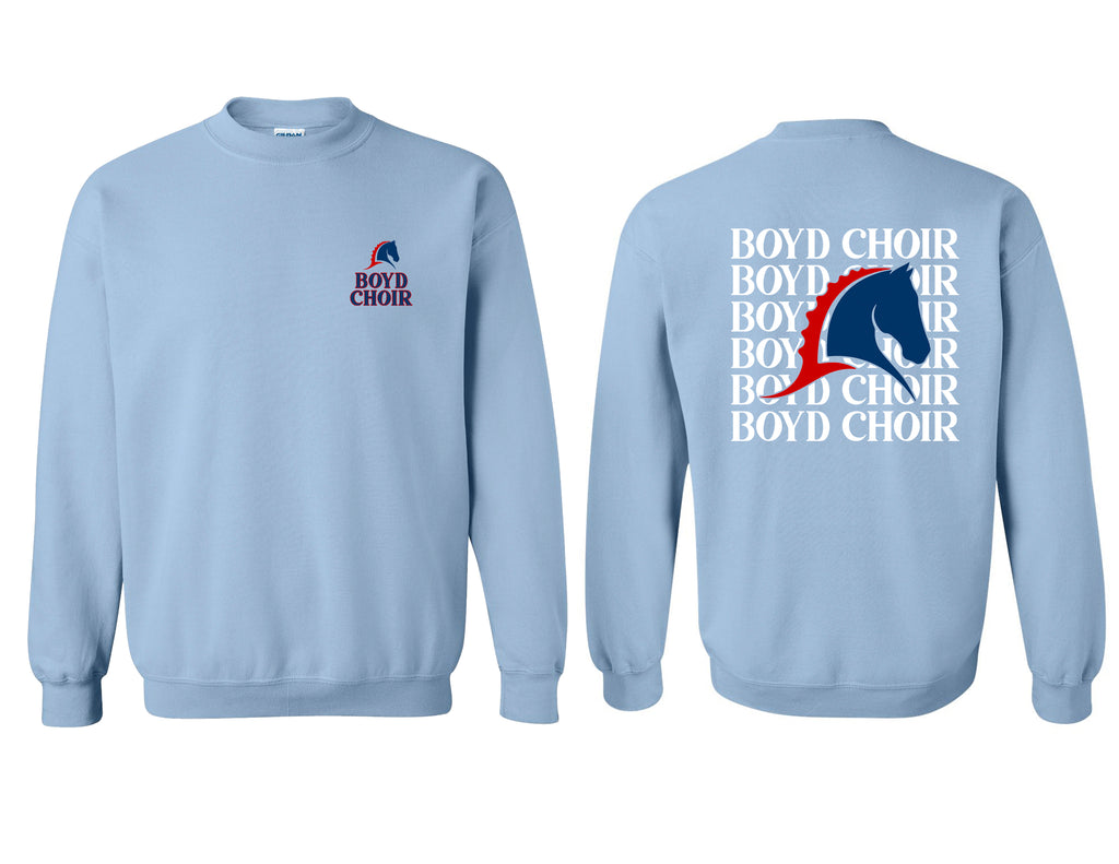 Boyd Choir Light Blue Stacked Logo Frocket Crewneck Sweatshirt
