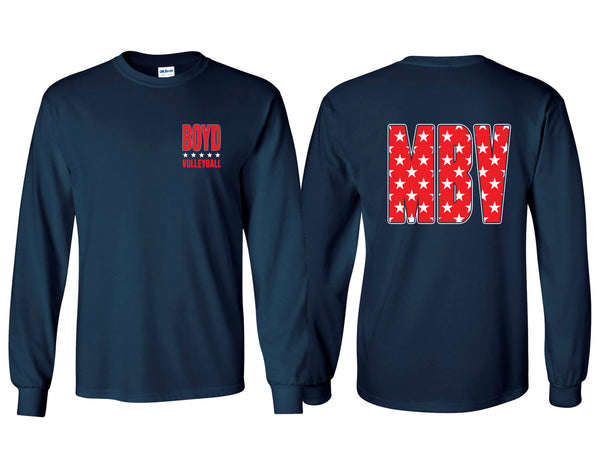 McKinney Boyd Volleyball Navy MBV Stars Design Long Sleeve Tee