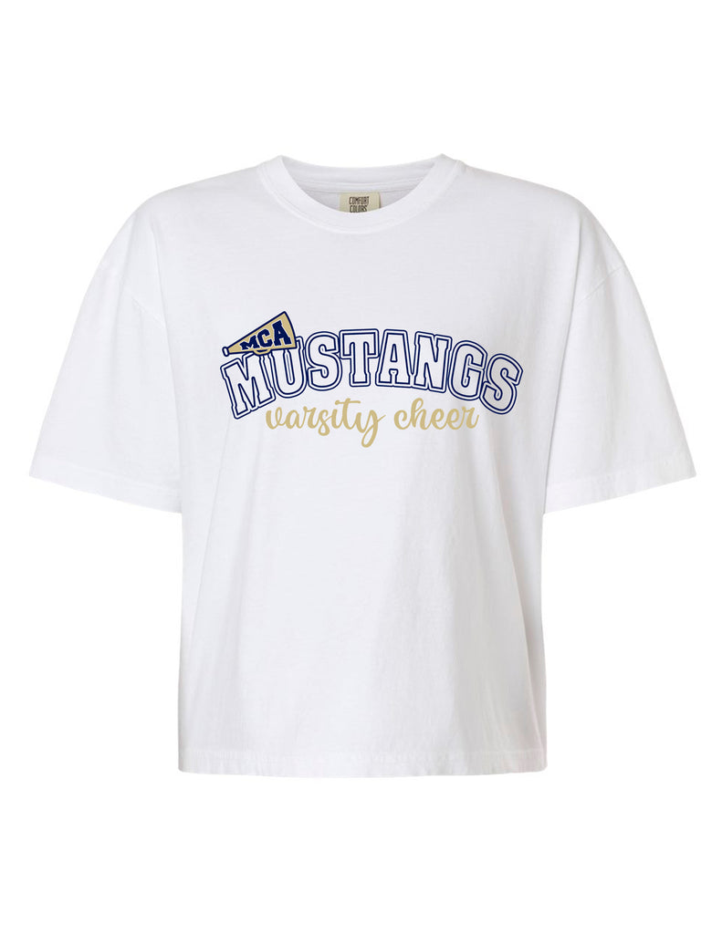 MCA Cheer Megaphone White Comfort Colors Boxy Mid Crop Tee