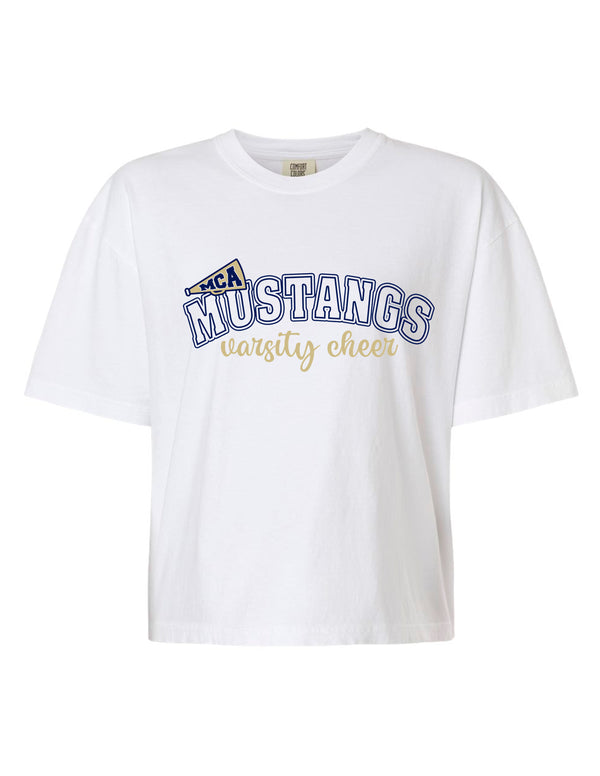MCA Cheer Megaphone White Comfort Colors Boxy Mid Crop Tee